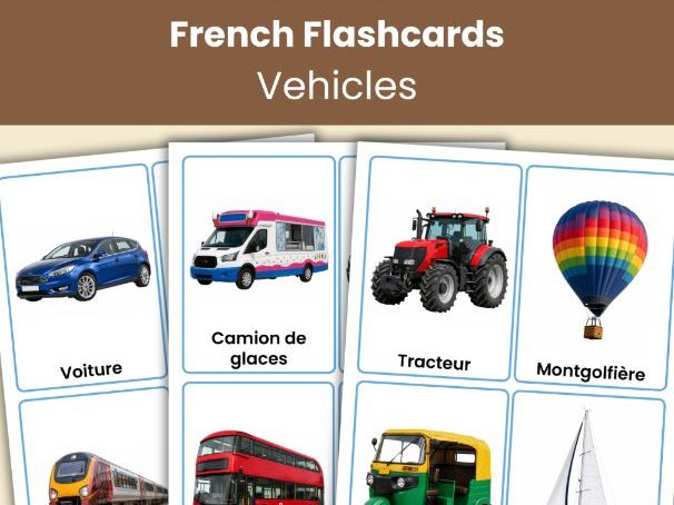 French Vehicles Flashcards | 64 Transport Vocabulary Cards