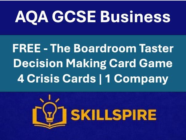 FREE | The Boardroom Taster | AQA GCSE Business 8132 | Decision-Making Card Game | 4 Crisis Cards |