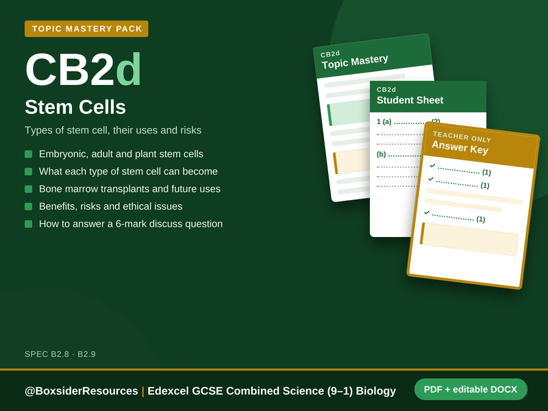 CB2d Stem Cells | Edexcel GCSE Combined Science Biology Topic Mastery Pack