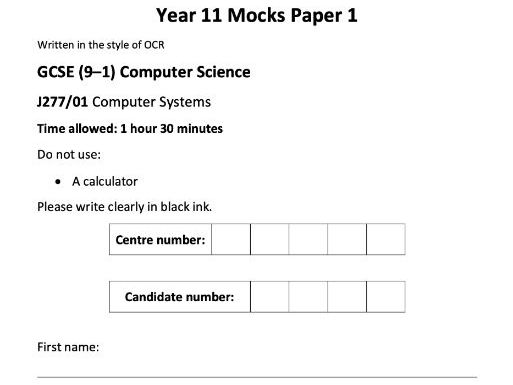 OCR J277 GCSE Computer Science Mock Exam Questions