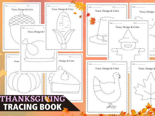 Autumn and fall Thanksgiving Tracing Worksheets ,october preschool and kindergarten activity