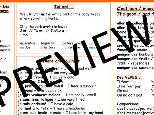 KS3 Health Knowledge Organiser French