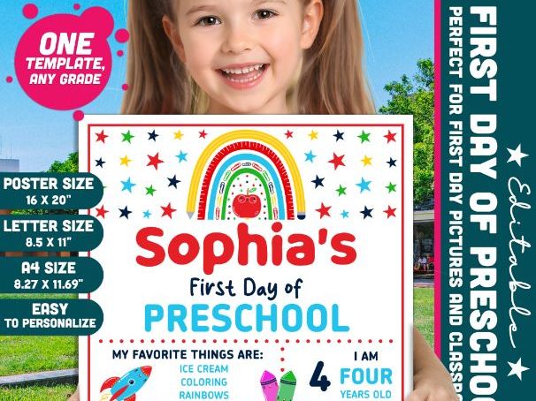Editable First & Last Day of Preschool Sign, Printable Back to School Picture Board, PDF +PowerPoint