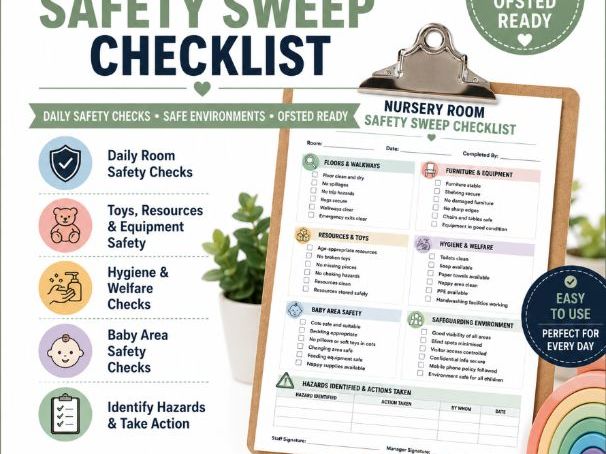 Nursery Room Safety Sweep Checklist | Ofsted Ready EYFS Health & Safety Audit | Daily Environment