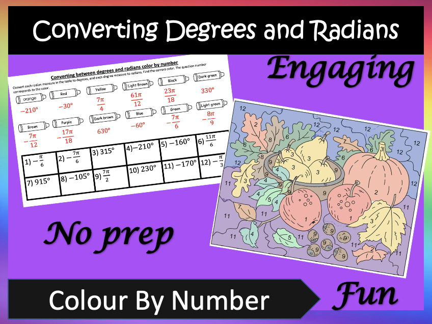 Degrees And Radians Conversion Colour By Number Activity Teaching