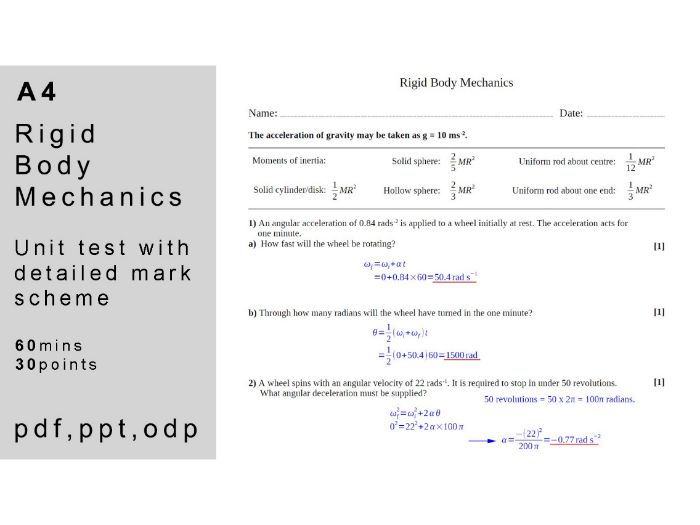 IB physics: A.4 - Rigid Body Mechanics (HL). Unit Test.