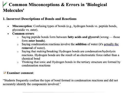 AQA A-Level Biology Revision Common Misconceptions & Practice - Chapters 1 and 2