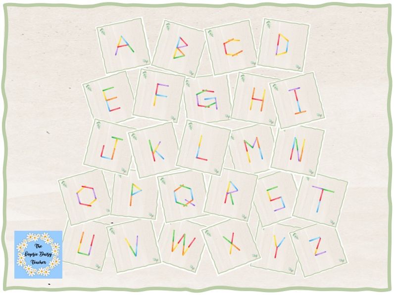 Lolly Stick Pattern Cards - Uppercase Letters (Natural Theme)