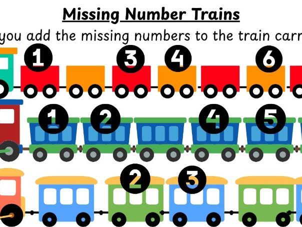 Missing Number Trains x2 Sheets 0-10 Nursery and Reception Transport Topic