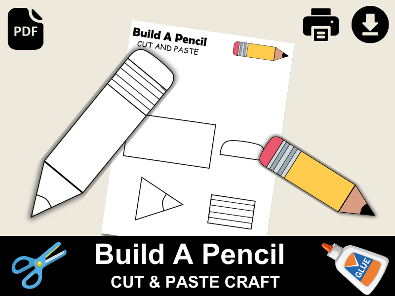 Pencil Craft Template for Kids | Back to School Worksheet | Cut and Glue Coloring Activity PDF