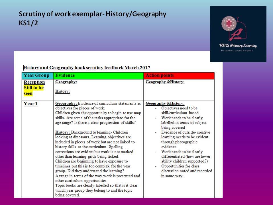 Subject scrutiny exemplar- history/geography KS1/2