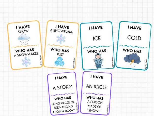 I Have Who Has Winter Vocabulary Game | ESL Speaking and Listening Activity | Snow and Winter