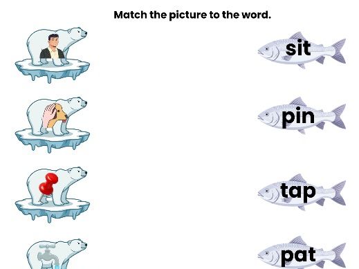 Phase 2 Phonics Worksheet | Polar Bear CVC Word Matching (EYFS)