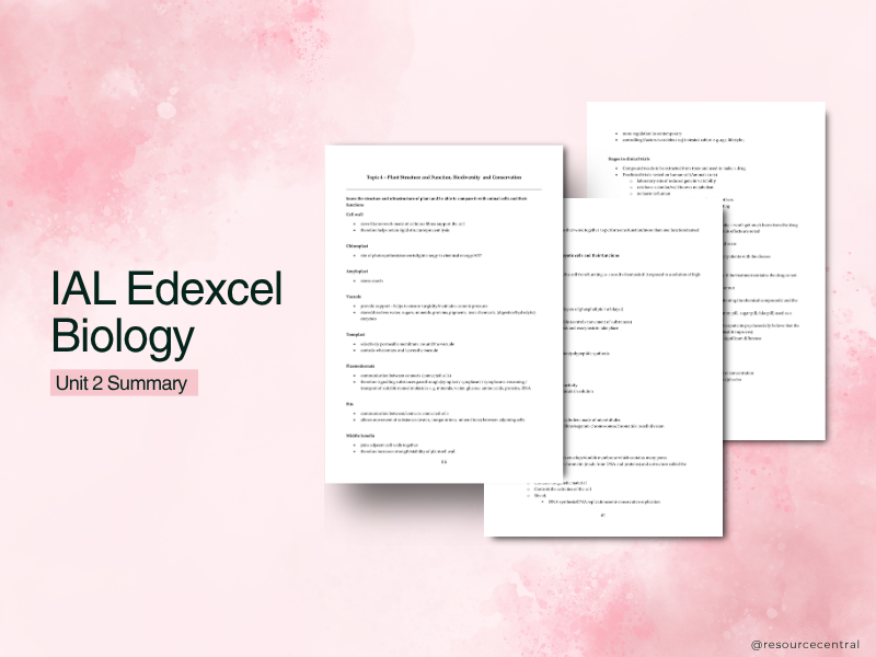 Edexcel A-Level Biology Unit 2 Complete Revision Notes