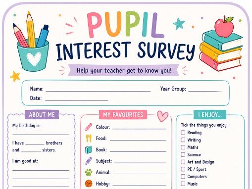 Pupil Interest Survey | Back to School KS2 | Getting to Know You Activity