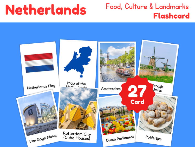 Netherlands Geography Flashcards | 27 Printable Country Study Cards