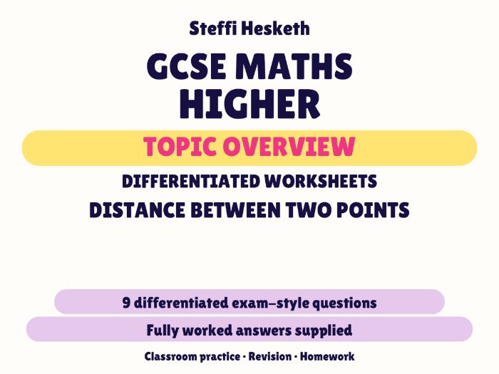 GCSE Higher Distance between Two Points | Topic Overview Differentiated Worksheet