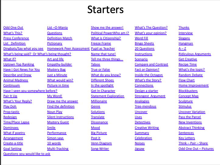 Starter / Recall ideas