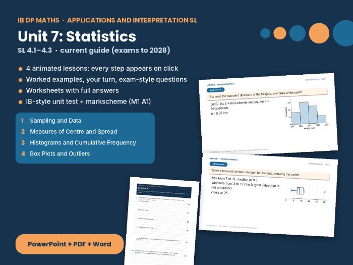 IB Maths AI SL Statistics – Unit 7: sampling, box plots, cumulative frequency, IB-style test