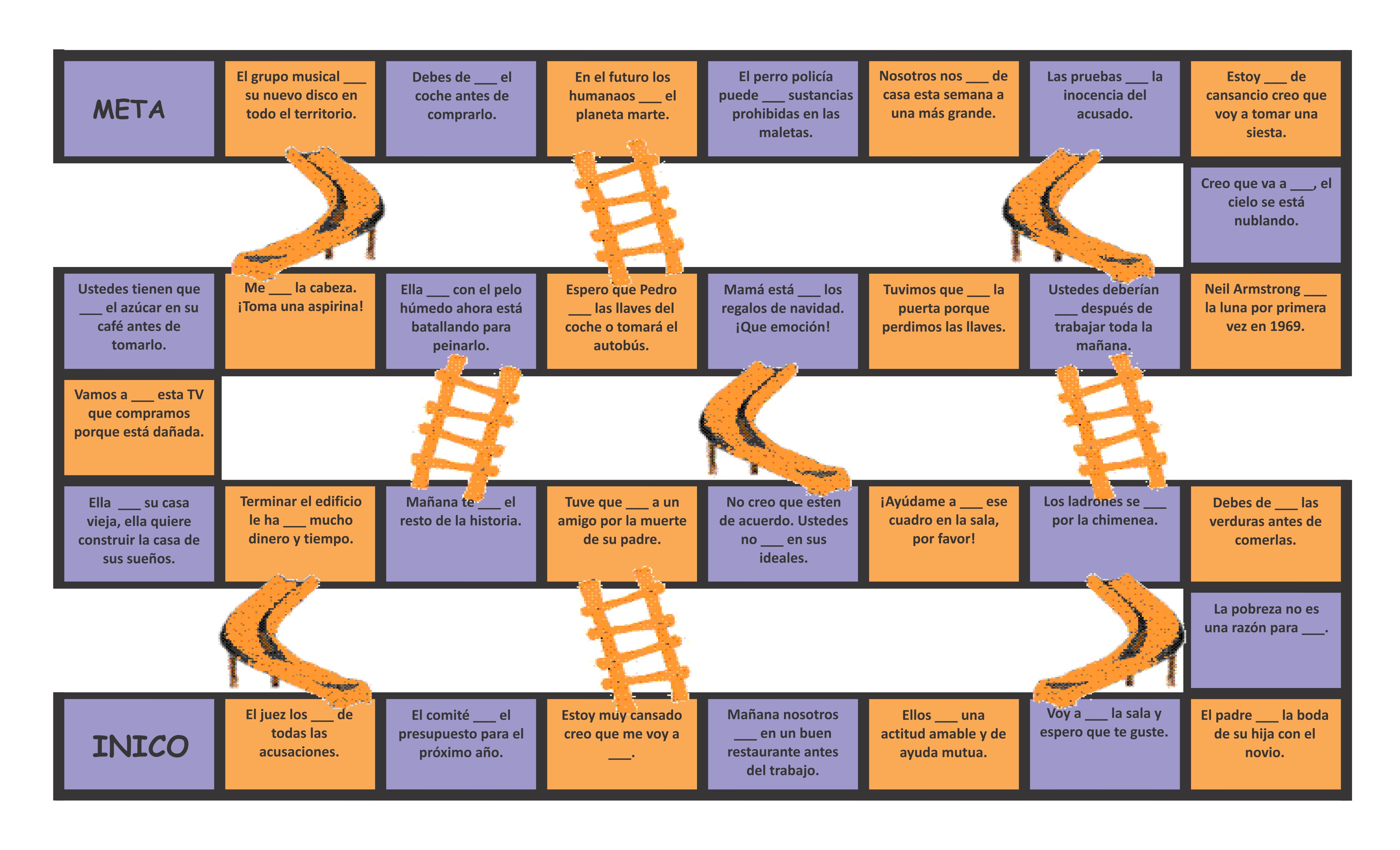 Present , Past, and Future Simple 4 Spanish Chutes and Ladders Board Game |  Teaching Resources