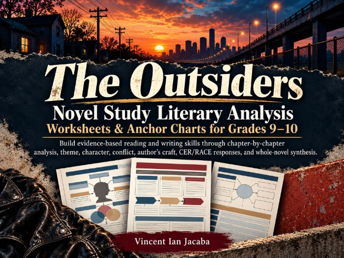 The Outsiders Novel Study | Literary Analysis Worksheets, Activities & Anchor Charts | Grades 9–10
