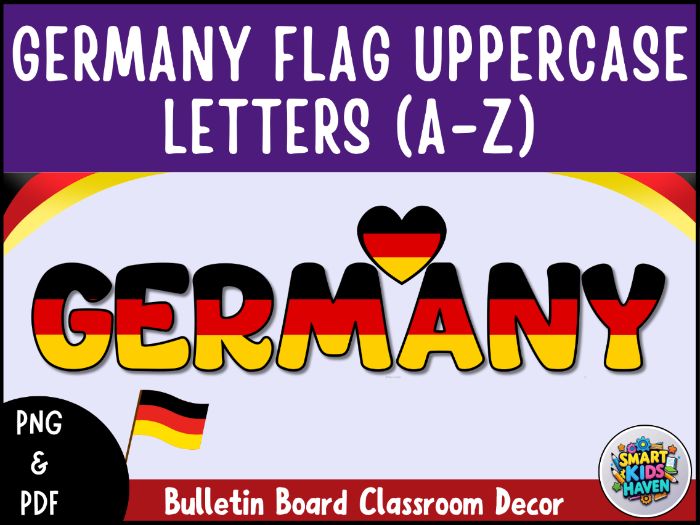 Germany Flag Bulletin Board Letters Uppercase Alphabet A-Z Classroom Decor.