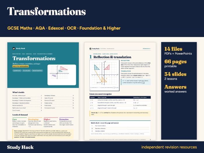 GCSE Maths Transformations Pack: Reflect, Rotate, Translate, Enlarge and Combine