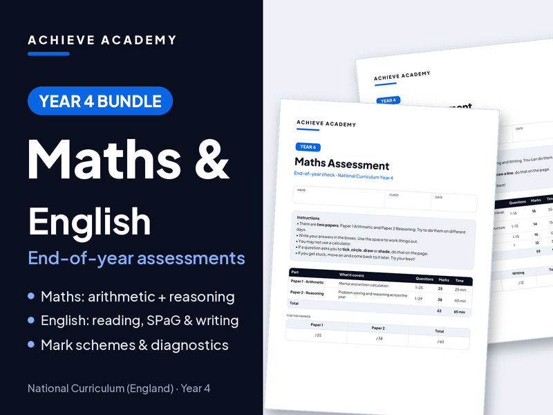 Year 4 Maths & English Assessment Bundle – End-of-Year Tests with Mark Schemes