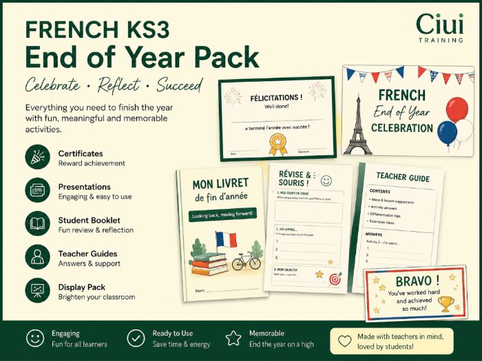French KS3 End of Year Pack | Years 7–9 | Student Booklet, Presentation, Certificates