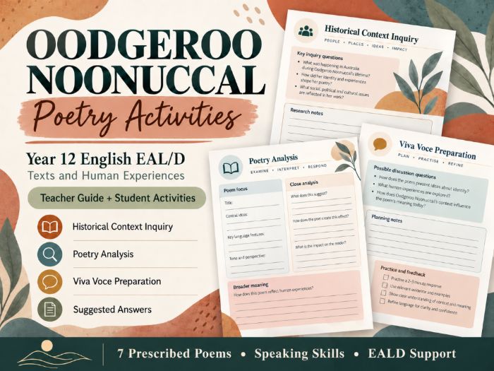 Oodgeroo Noonuccal | HSC English EAL/D Poetry & Speaking task bundle