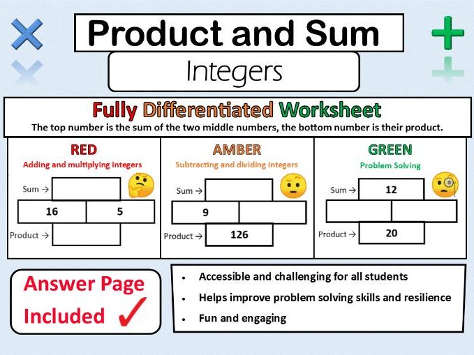 Product and Sum by kirbybill | Teaching Resources