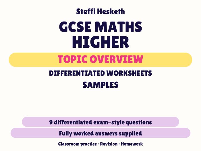 GCSE Higher Samples | Topic Overview Differentiated Worksheet