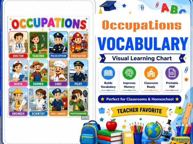 Occupations Chart for Kids | Community Helpers & Jobs Learning Poster for Preschool, Kindergarten