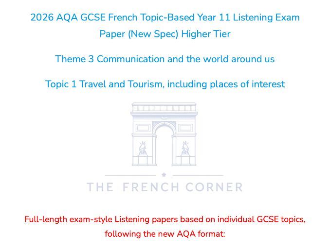 2026 AQA GCSE French Higher Listening Paper 3.1 Travel & Tourism with Realistic Exam Audio