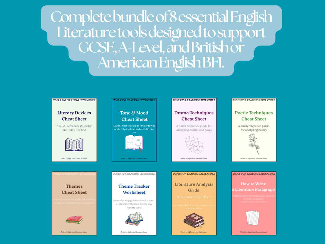 Ultimate English Literature Toolkit – 8 Essential Cheat Sheets & Analysis Tools (GCSE-BFI-A Level)