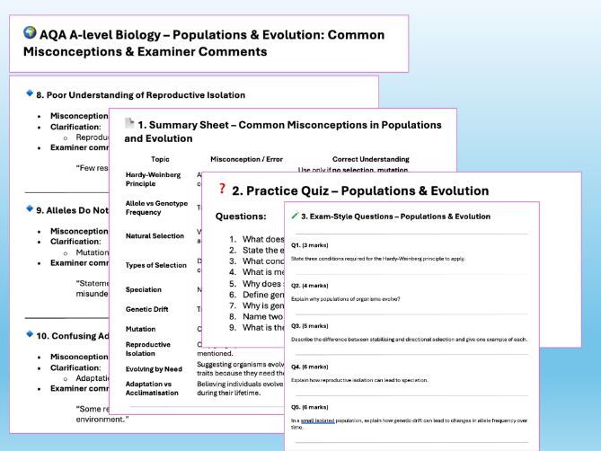 AQA A Level Biology Revision Misconceptions & Practice Populations and Evolution Chapter 18