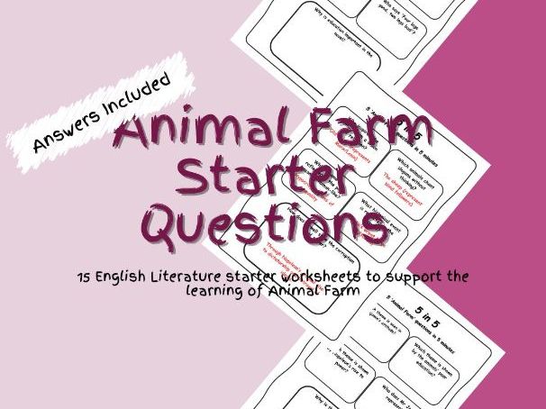 English Literature Animal Farm Starter Questions Worksheets PDF