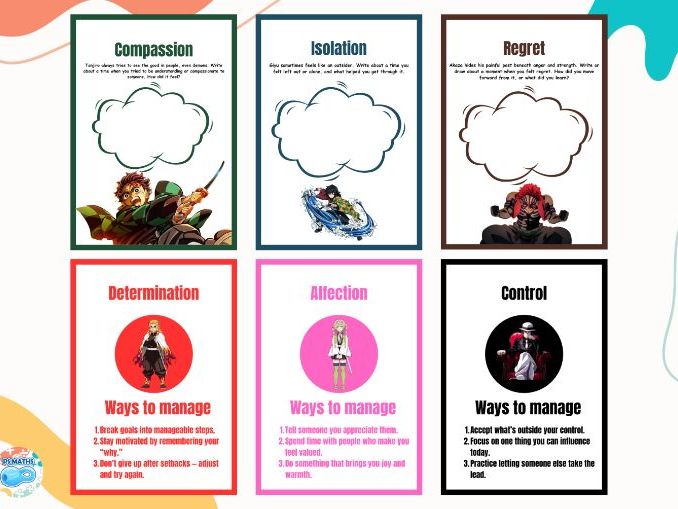 Demon Slayer Emotional Reflection Worksheets & Mental Health Displays for Secondary Schools