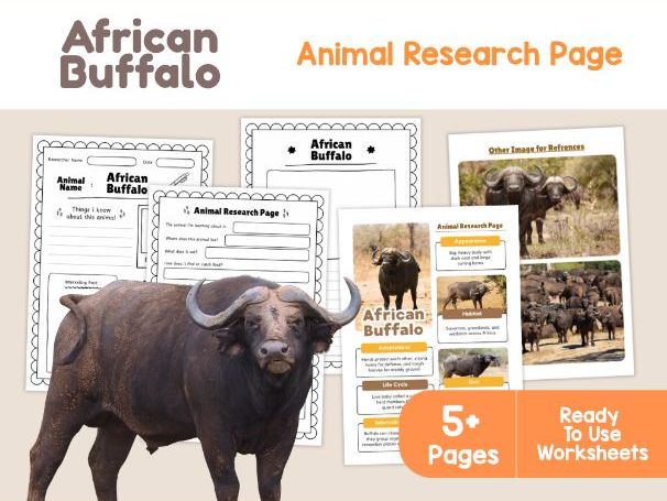 African Buffalo Animal Research Page | African Wildlife Worksheets