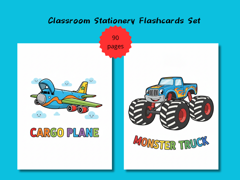 Illustrated Vehicle Flashcards for Kids