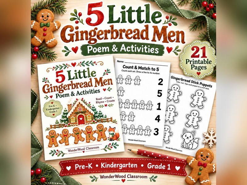5 Little Gingerbread Men Poem and Activities