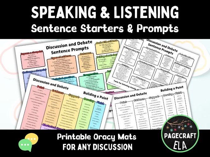 EDITABLE Speaking & Listening Sentence Starter Prompts for Discussion Support
