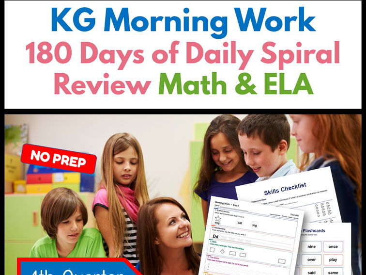 KG Morning Work | 180 Days of Daily Spiral Review | Math & ELA | 4th Quarter