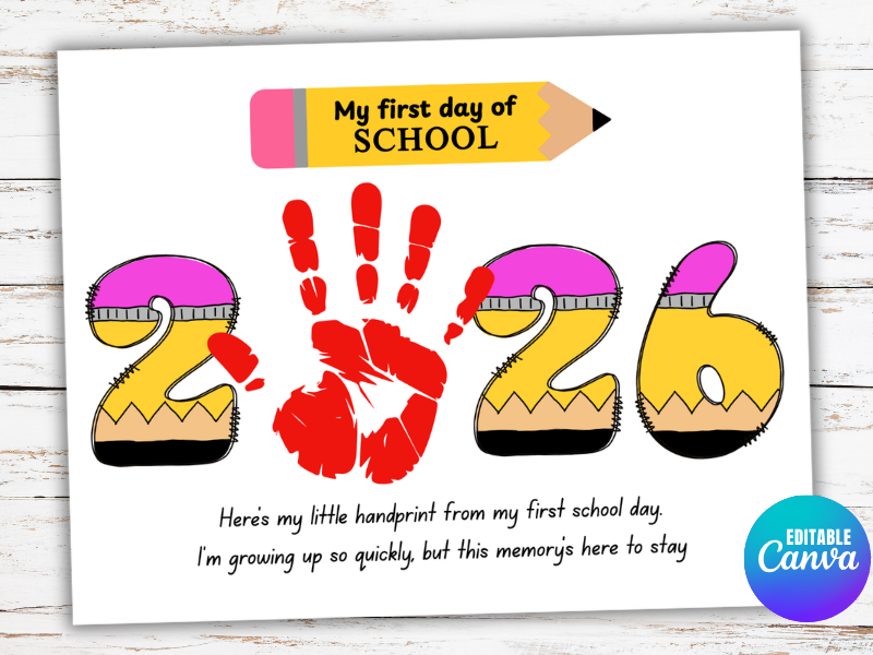 First Day Of School 2026 Handprint Poem, Back To School Activities, Memory Keepsake