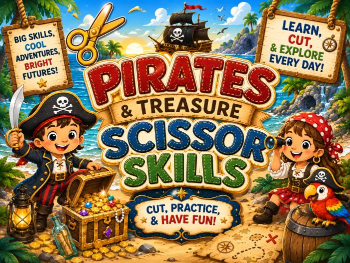 Pirates & Treasure Scissor Skills Worksheets | Cutting Practice & Fine Motor Activities |Preschool–1
