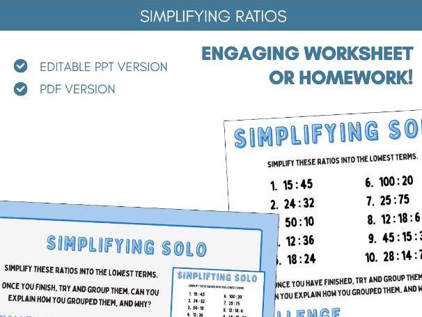 Simplifying Ratios | Worksheet Task | Ratio