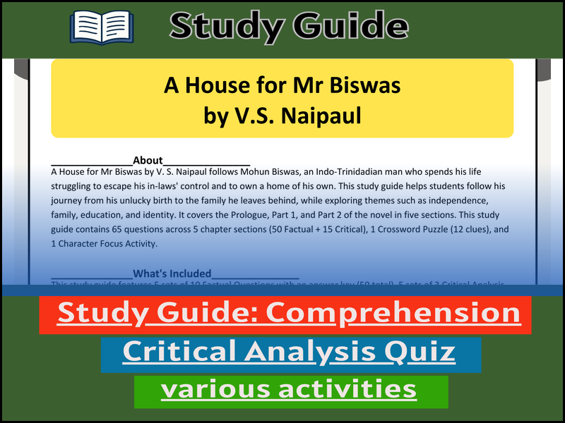 Study Guide for :A House for Mr Biswas  & Comprehension Test