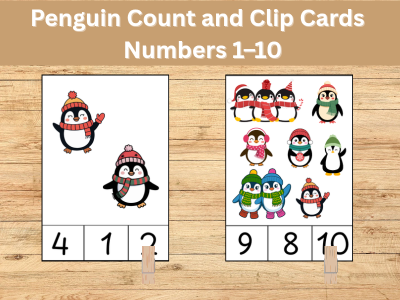 Penguin Count and Clip Cards | Winter Counting Activity | Numbers 1–10