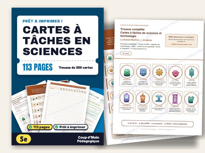 French Science Task Cards Grade 5 Human Body Matter Forces | La Grande Machine