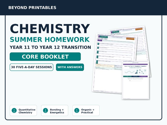 Chemistry Summer Homework Booklet A LEVEL PREPARATION — Year 11 to Year 12 Transition — Core